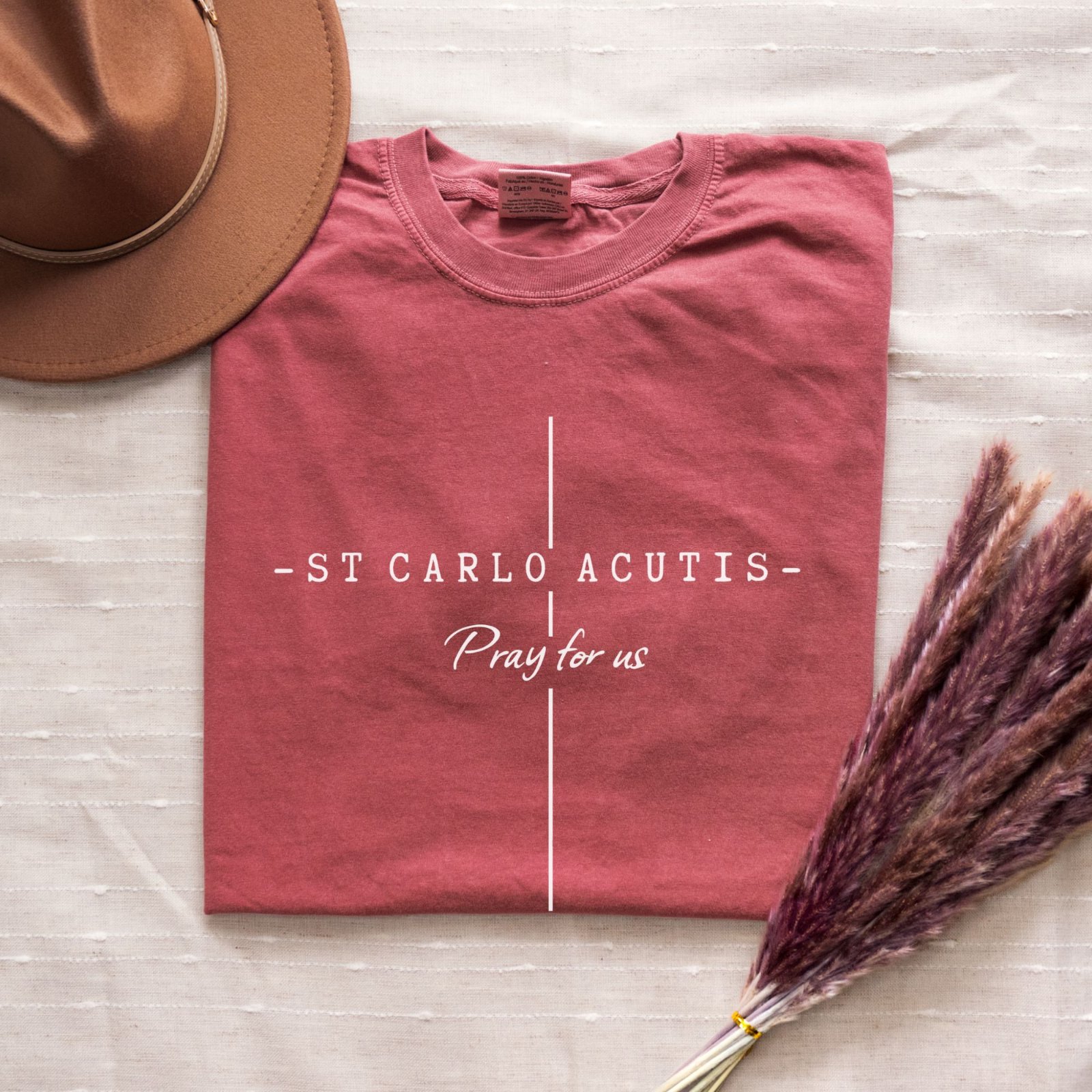 Machine Made Bricks Texture Carlo Acutis, Pray for Us - Shirt | Joan & Joe Co.